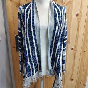 Fresh Womens Fringed Open Cardigan Vest Sweater Sz Large Grey Blue All‎ Weather